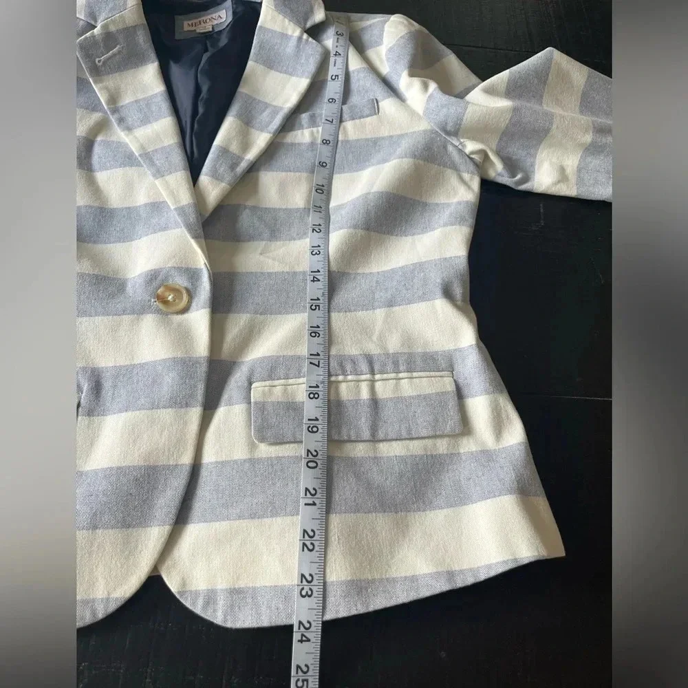 Merona Blazer Jacket Striped Blue White Coastal Size 12 - Picture 5 of 8